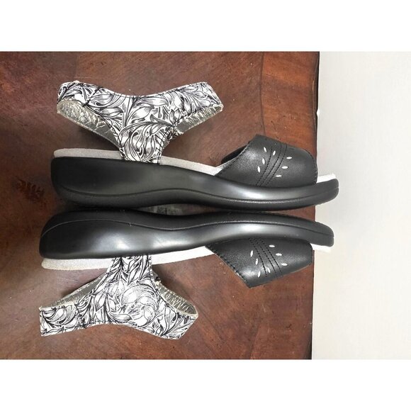 Alegria Women's Black & White Sandals With Adjustable Strap & Cutout Design Size - Picture 6 of 11